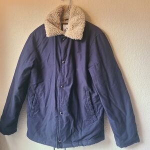 ZARA Navy Blue Jacket with Sherpa Collar Women's Size S